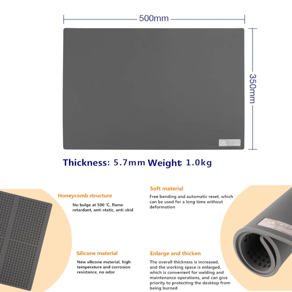 Electronics Repair Team - Tapis en silicone anti-brûlure gris OSS